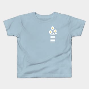 Pretty white abstract flowers design on baby blue background Kids T-Shirt